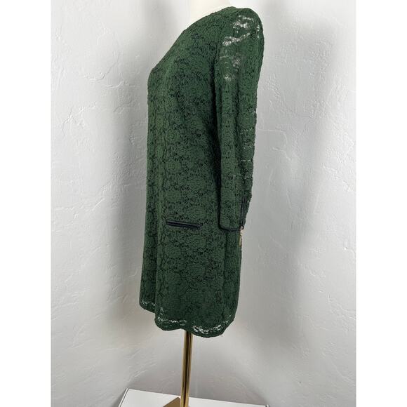 JUICY COUTURE Cire Juniper Green Lace & Leather Dress (Womens: Med) - Picture 8 of 12